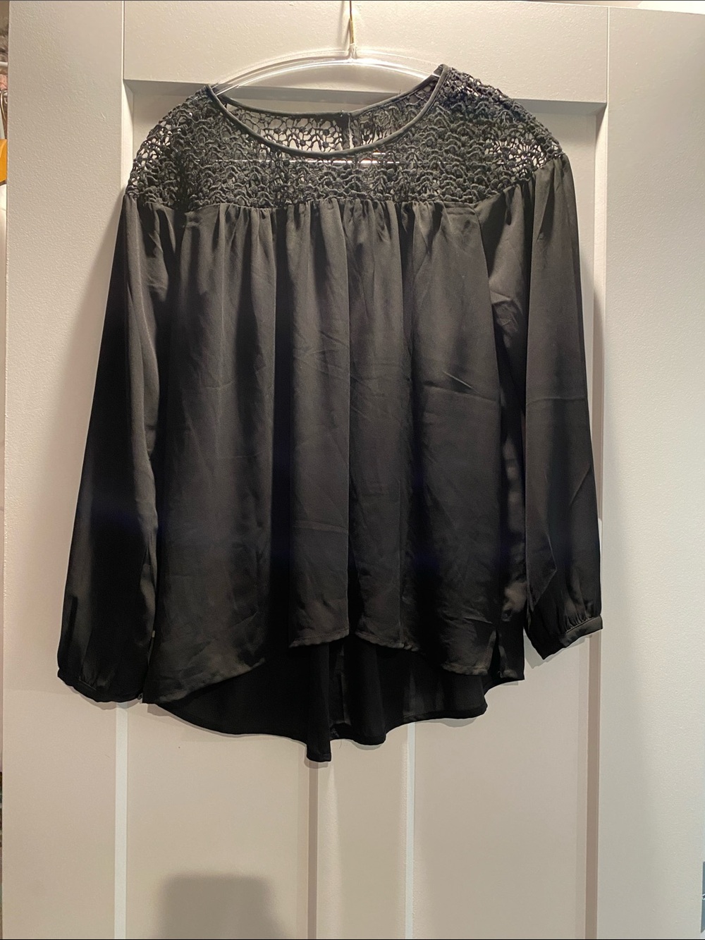 LOFT Black Crochet Yoke Long-Sleeve Women's Top